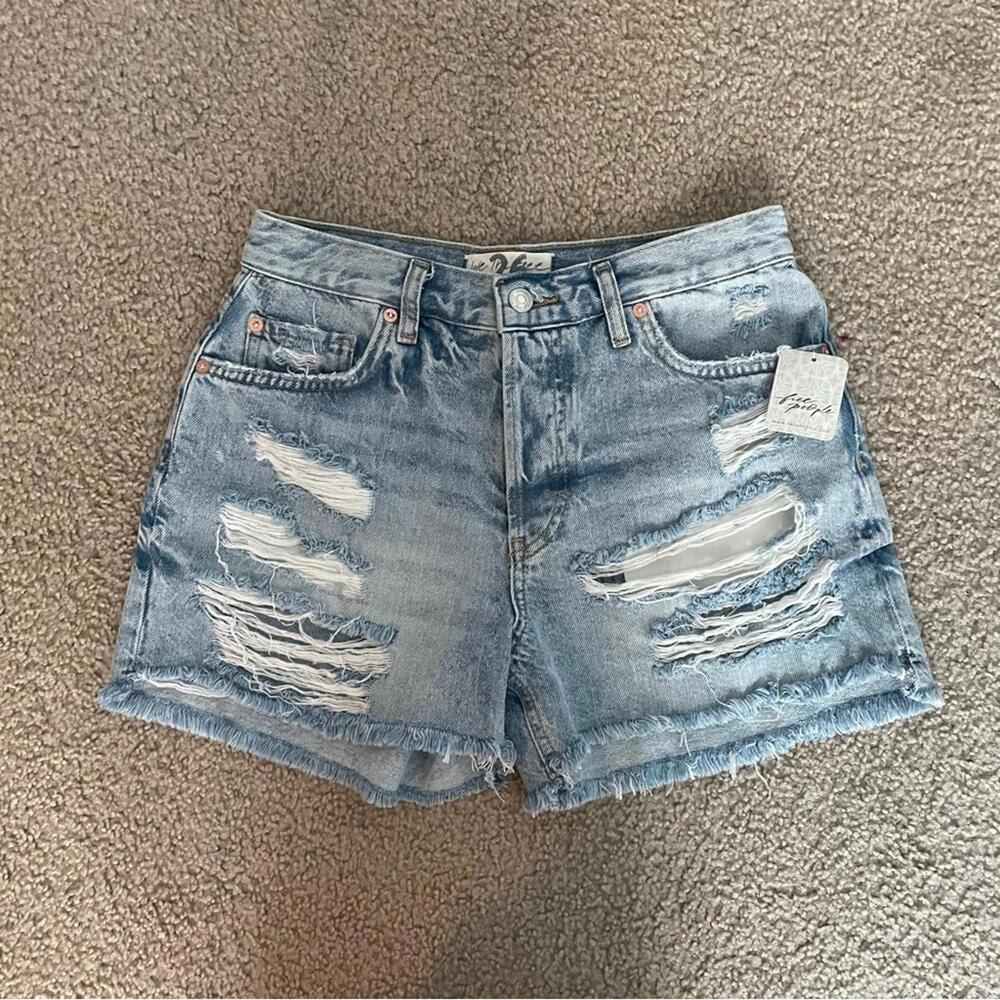 Free People Maggie Mid Rise Distressed Denim Shorts - Picture 3 of 9